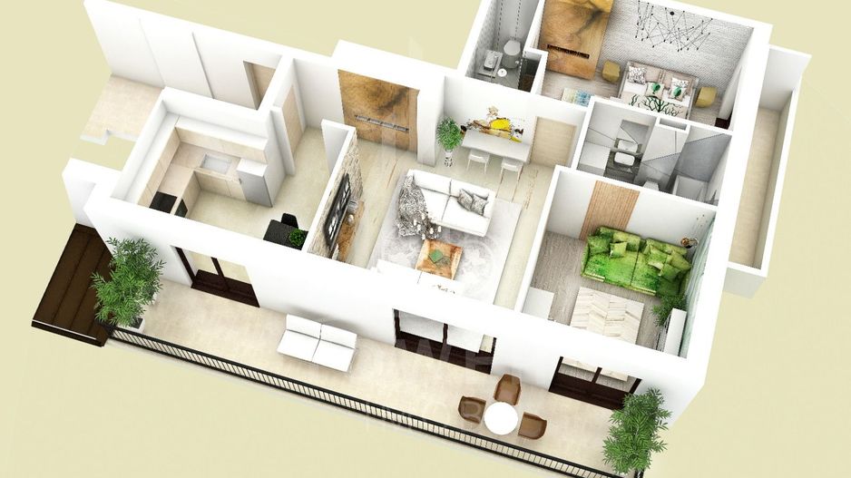 Apartament 3 camere decomandate 2 bai | 2 balcoane | etaj 2 - Schiță 3