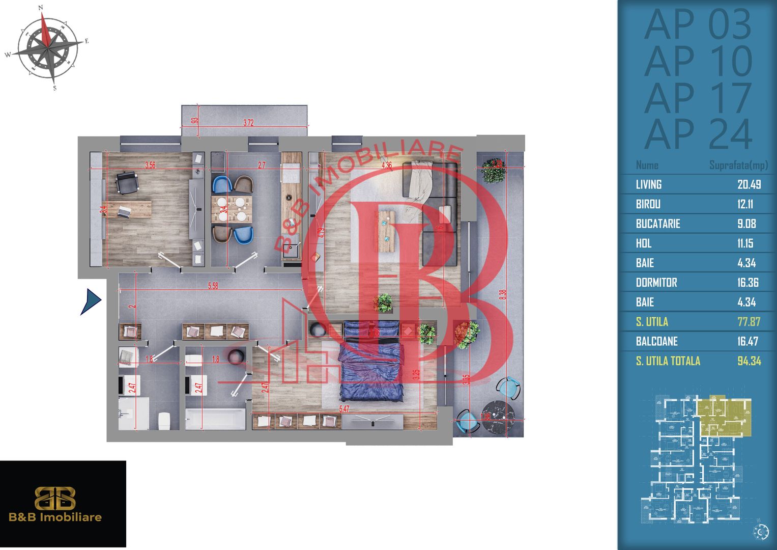 3 camere incalzire prin pardoseala Titan -Pallady finalizat - Schiță 3