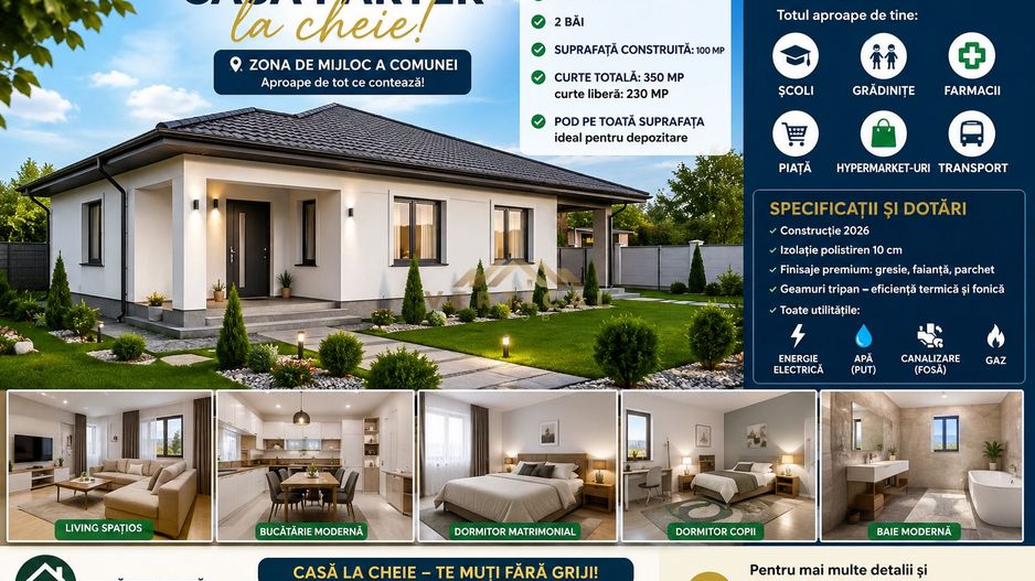 🏡 CASĂ PARTER – 3 Dormitoare | 2 Băi | Curte 350 mp | Ilfov - Poză 1