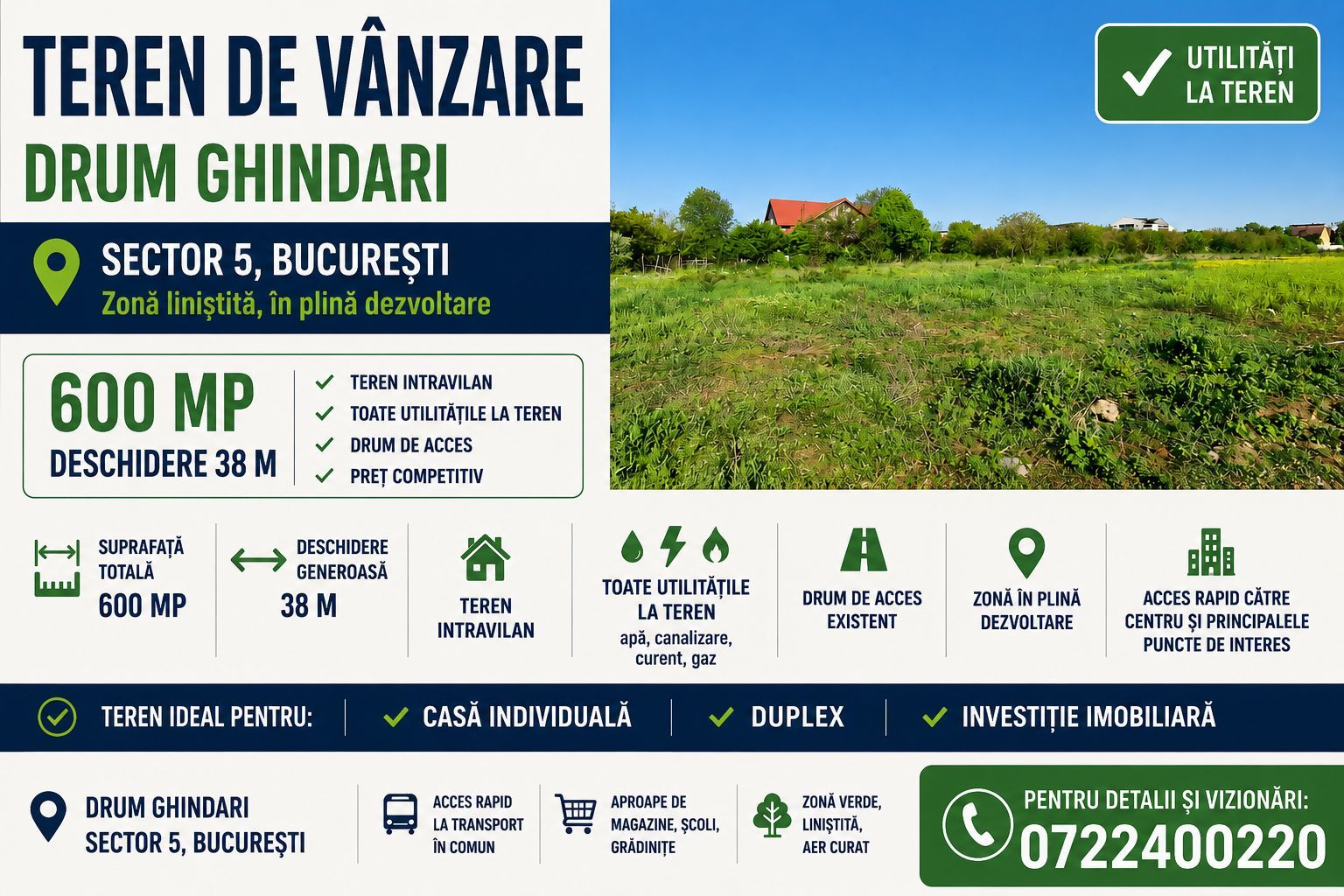 Teren Ideal Casă sau Duplex | 600 mp | Deschidere 38 m | Sector 5 - Poză 1