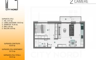 Apartament 2 camere - 59.2 mp - CITY NORD Stefan cel mare - Poză 1