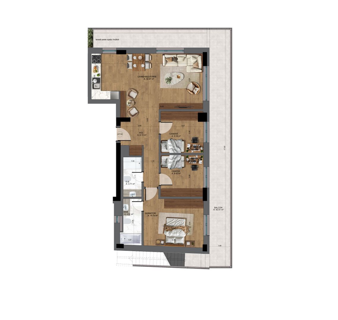 Apartament 4 camere nou, cu terasa  Pta-Unirii AP15B - Schiță 5