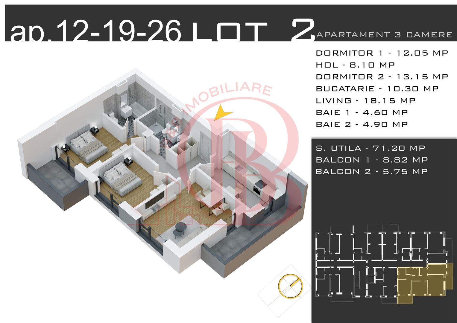 Discount Parcare-Theodor Pallady-3 camere-2 Bai-Decomandat - Schiță 14