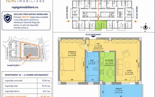 Apartamentul nr. 24 | 2 camere decomandat | Etaj 3 | Terasă 8,61 mp | - Poză 1