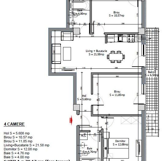 Apartament 4 camere Otopeni Central, nou, 2 locuri de parcare subterane - Schiță 13