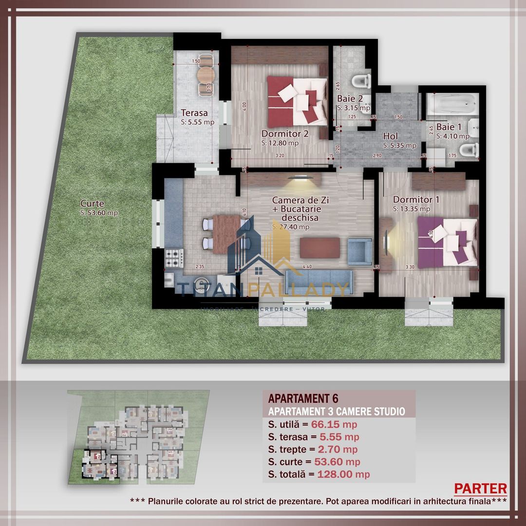 3 Cam-Gradina proprie 55mp,Bloc Boutique,Metrou Teclu-,1/2 Parcare - Poză 3