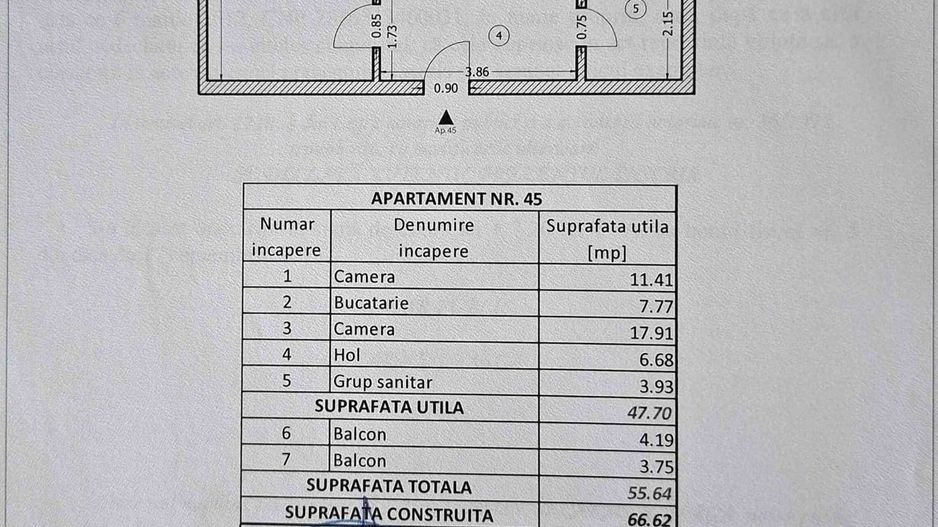Vanzare Apartament 2 camere 55,64 mp, parcare inclusă, mobilat, 2 balcoane - Poză 8