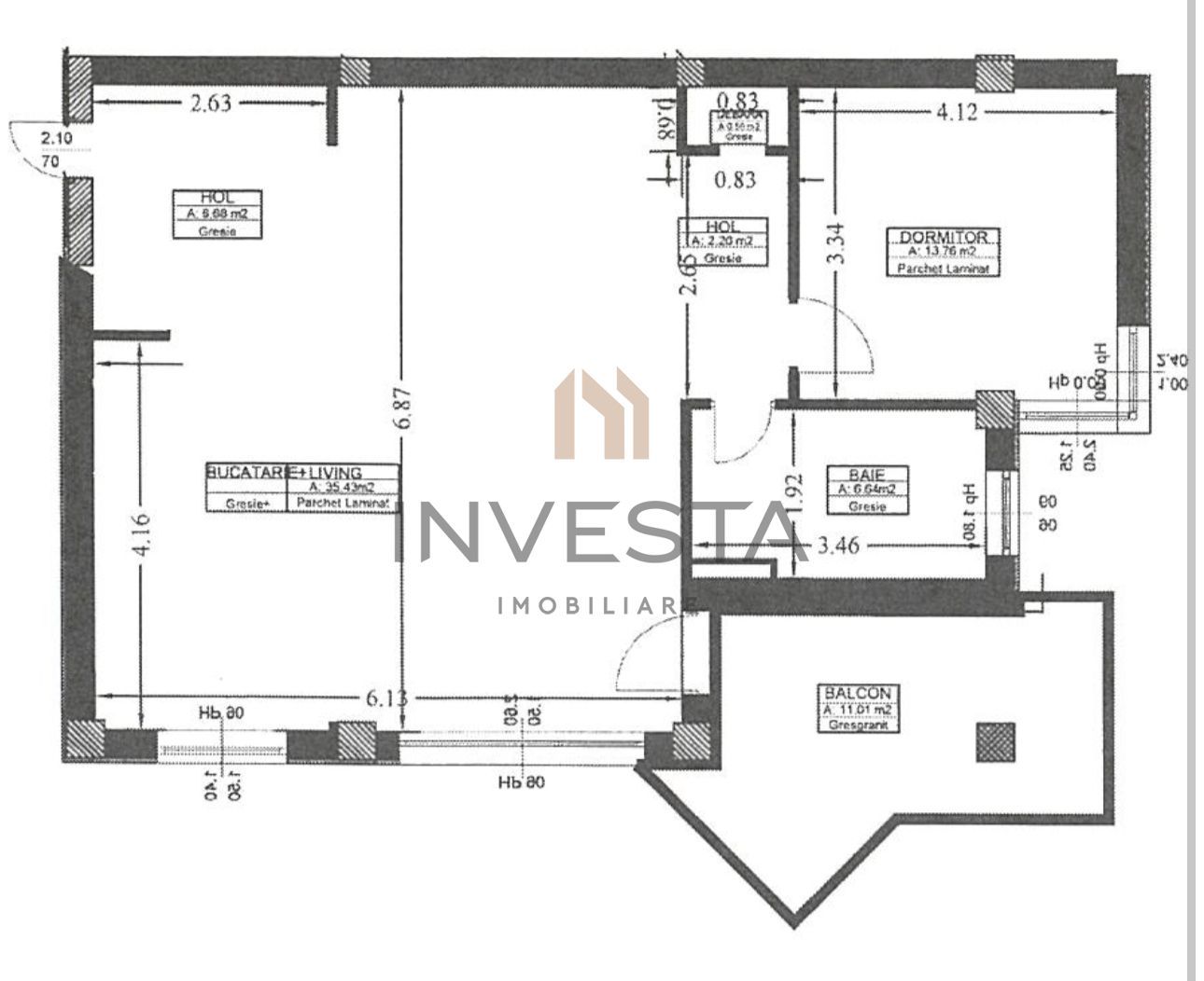 Apartament cu 2 camere/Cartier Andrei Muresanu/65 mp utili - Schiță 9