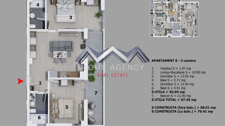 Apartament 3 camere Otopeni premium | prima închiriere - Schiță 12