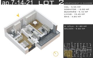 Apartament 2 camere Parcare Inclusa-Pallady Comision 0 - Schiță 12