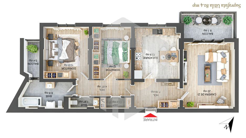 Apartament 3 camere | Etaj intermediar | 2 Dormitorare 2 Bai | Rahovei - Poză 3