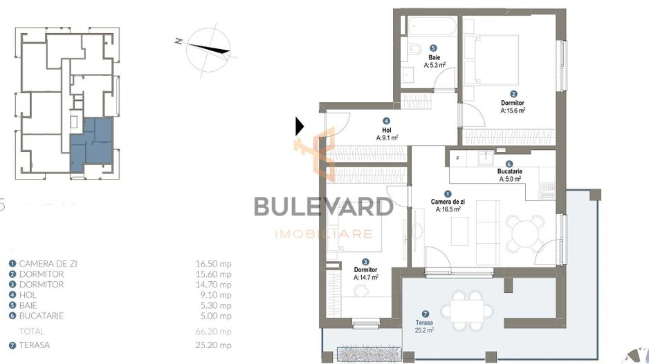 Apartament cu 3 camere+garaj+terasa de 25 mp ! - Poză 2
