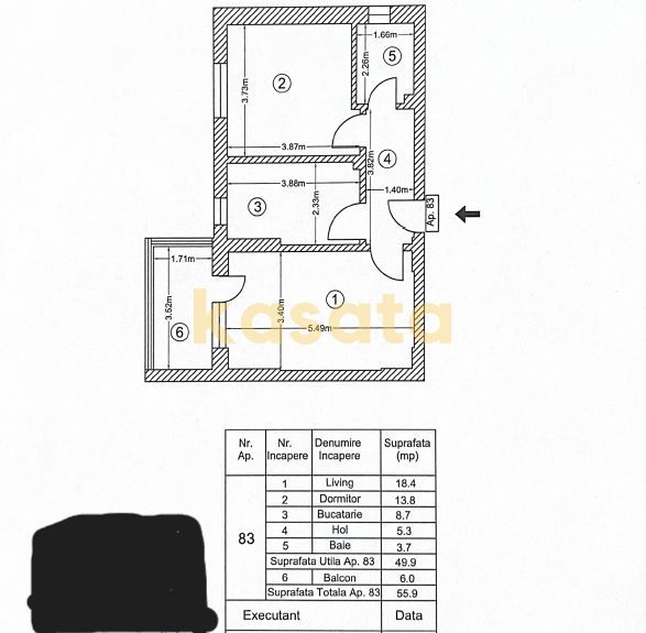 Apartament 2 Camere | Loc de parcare| Decomandat | Etaj Intermediar - Schiță 10