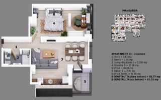 Apartament 2 camere Otopeni | bloc cu lift | 10 minute pe jos de centru - Schiță 10