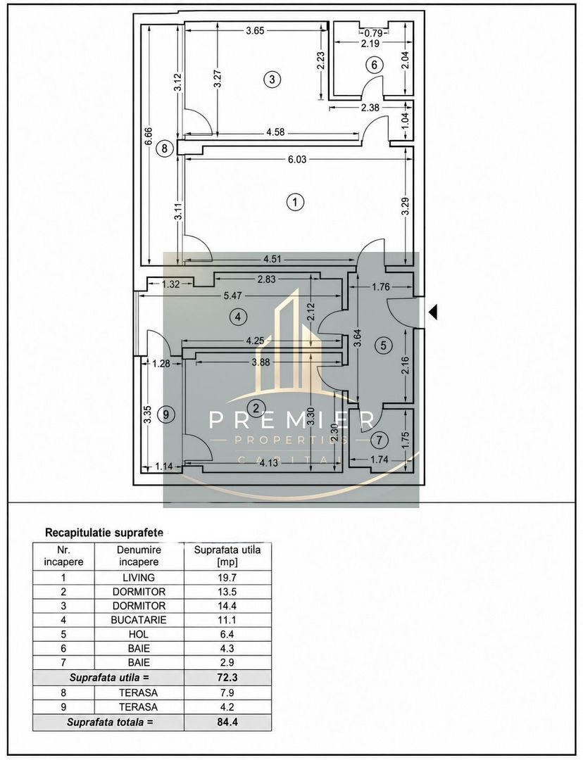 Apartament 3 camere în Atria – mobilat și utilat modern, etaj 1 - Schiță 11