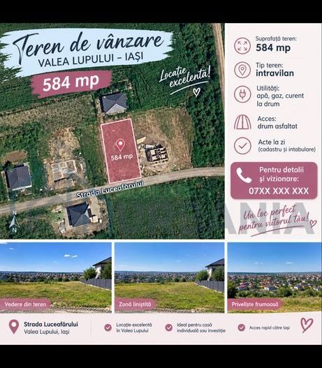 Teren intravilan cu utilități în Valea Lupului - Poză 1