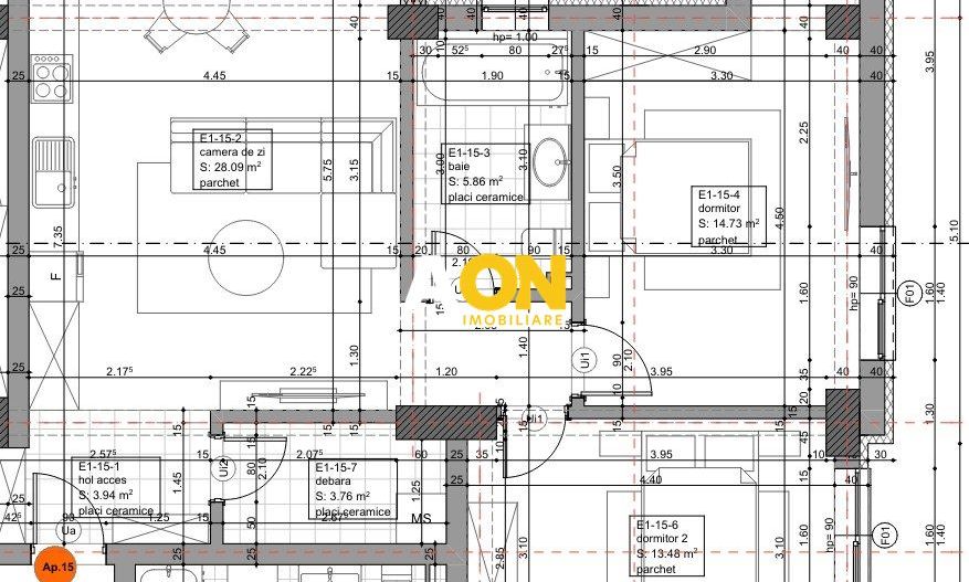 Apartament 3 camere, etaj 1, predare la cheie - Schiță 8
