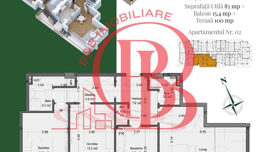 Apartament 3 camere | Rooftop Privat | Pallady Metrou Teclu - Schiță 1