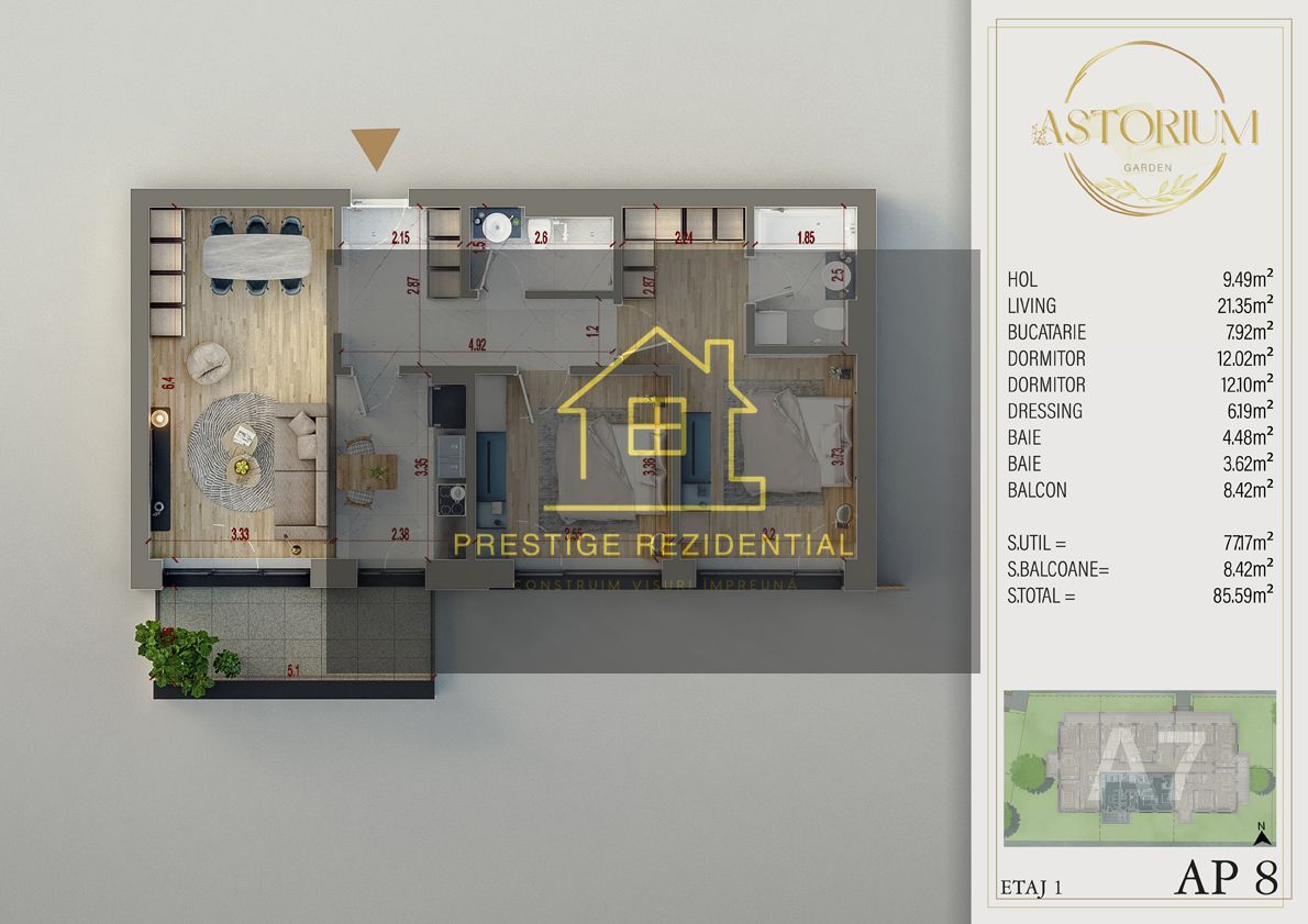 Ap 3 camere , complex premium/ smart home/Piscina,Titan-Auchan - Schiță 5