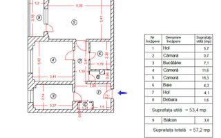 VANDUT! Metrou 1 Decembrie Decomandat Confort 1 57mp - Schiță 14