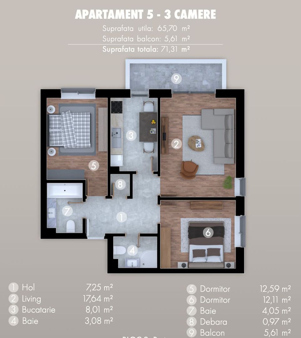 Ap., 3 cam. dec, încălzire in pardoseala,pret special - Poză 1