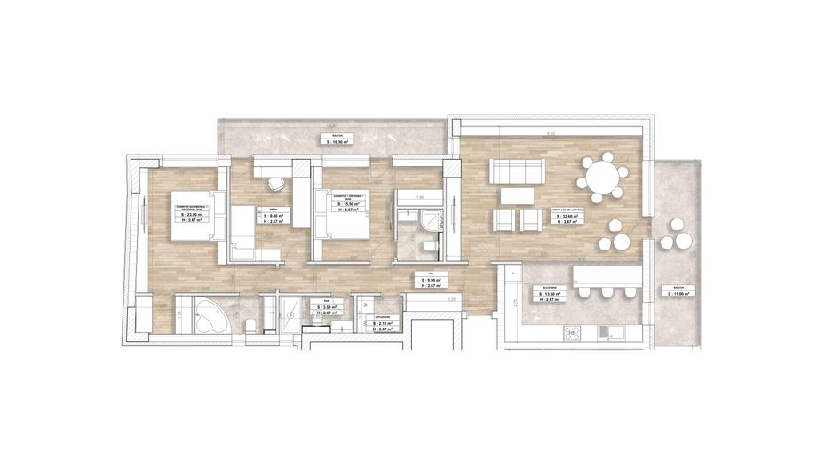 Apartament 3.5 camere 109 mp utili | Libertatii | Bloc Boutique - Schiță 2