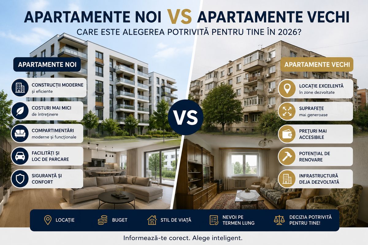 Apartamente noi vs apartamente vechi în 2026 – ce alegere este mai bună pentru cumpărători?