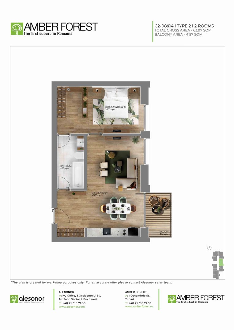 Apartament cu 2 camere mobilat la inchiriere in Amber Forest - Poză 10