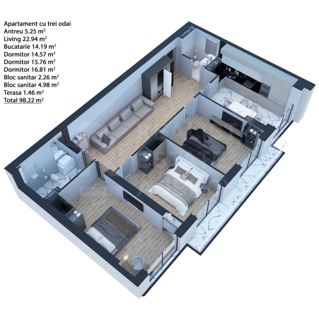 Vânzare, apartament, 3 dormitoare și living, șos,Hîncești - Poză 2