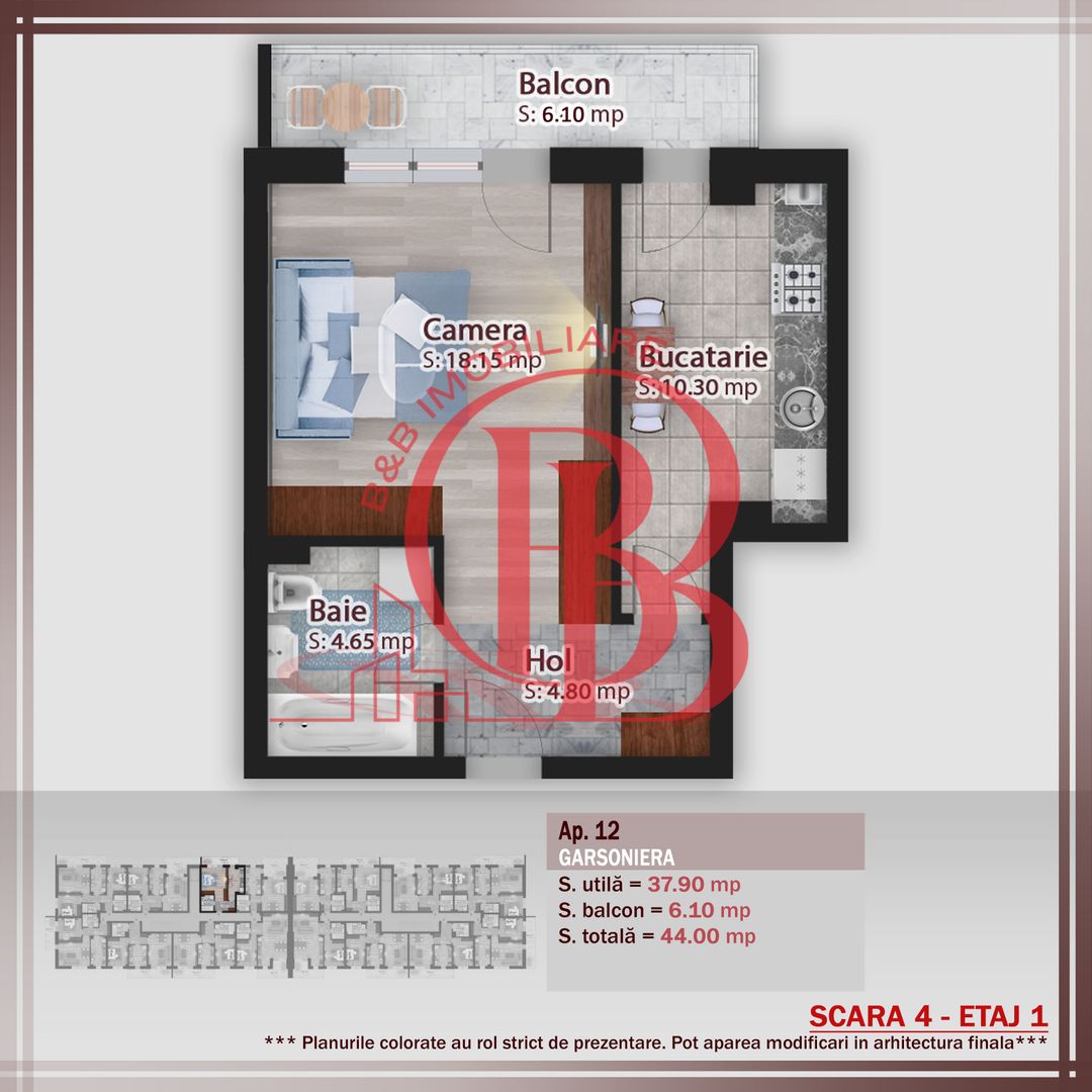 Garsoniera spatioasa Complet decomandata Theodor Pallady - Schiță 1