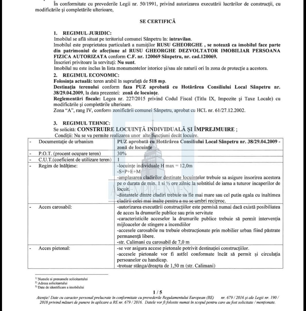 Teren intravilan, cu PUZ, de 518 mp - zona Sanpetru/Primăverii - Poză 2