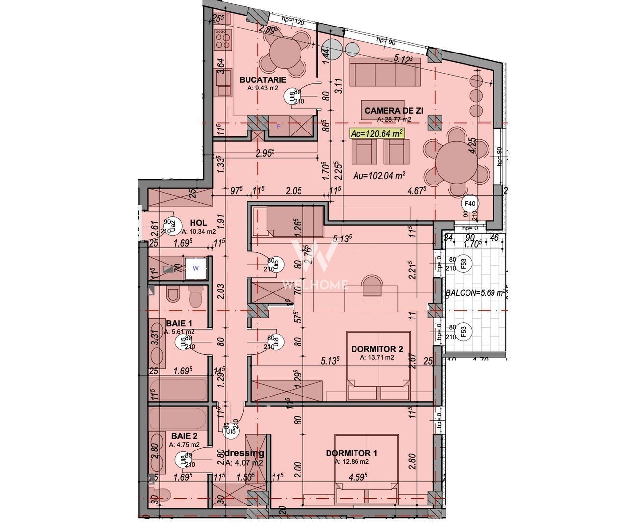Chirie apartament 3 camere - 102mp utili - catrierul Turnisor, Sibiu - Schiță 13
