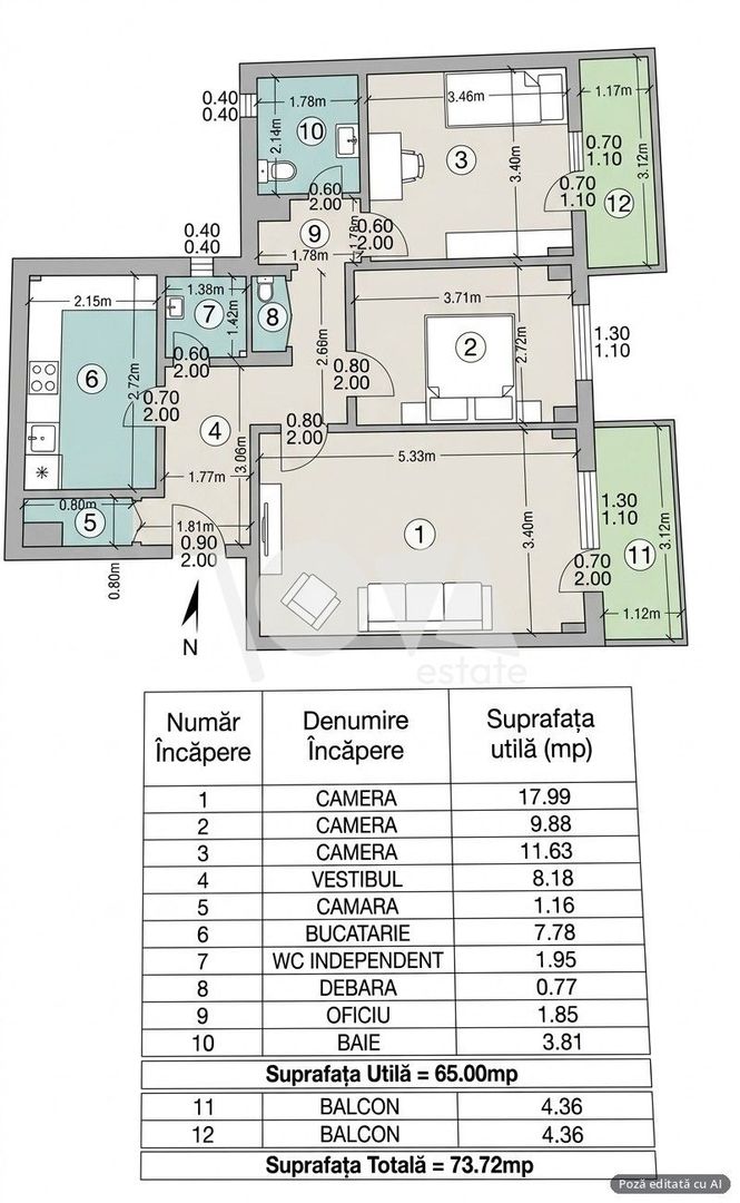 De vânzare: apartament 3 camere -renovat - Metrou Valea Ialomiței - Poză 9