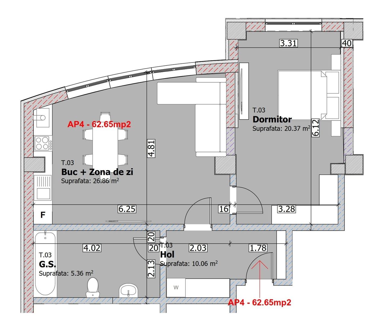 Apartament cu 2 camere, etaj 1, bloc NOU, VASLUI zona NORD, cu plata în RATE; - Schiță 2