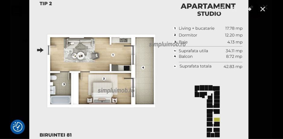 studio ansamblul 81 Residence 7 minute metrou Berceni - Poză 8