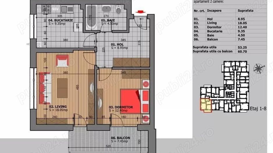 Apartament 2 camere + loc parcare subsol + boxa - Sky Tower Oltenitei S120 - Poză 6