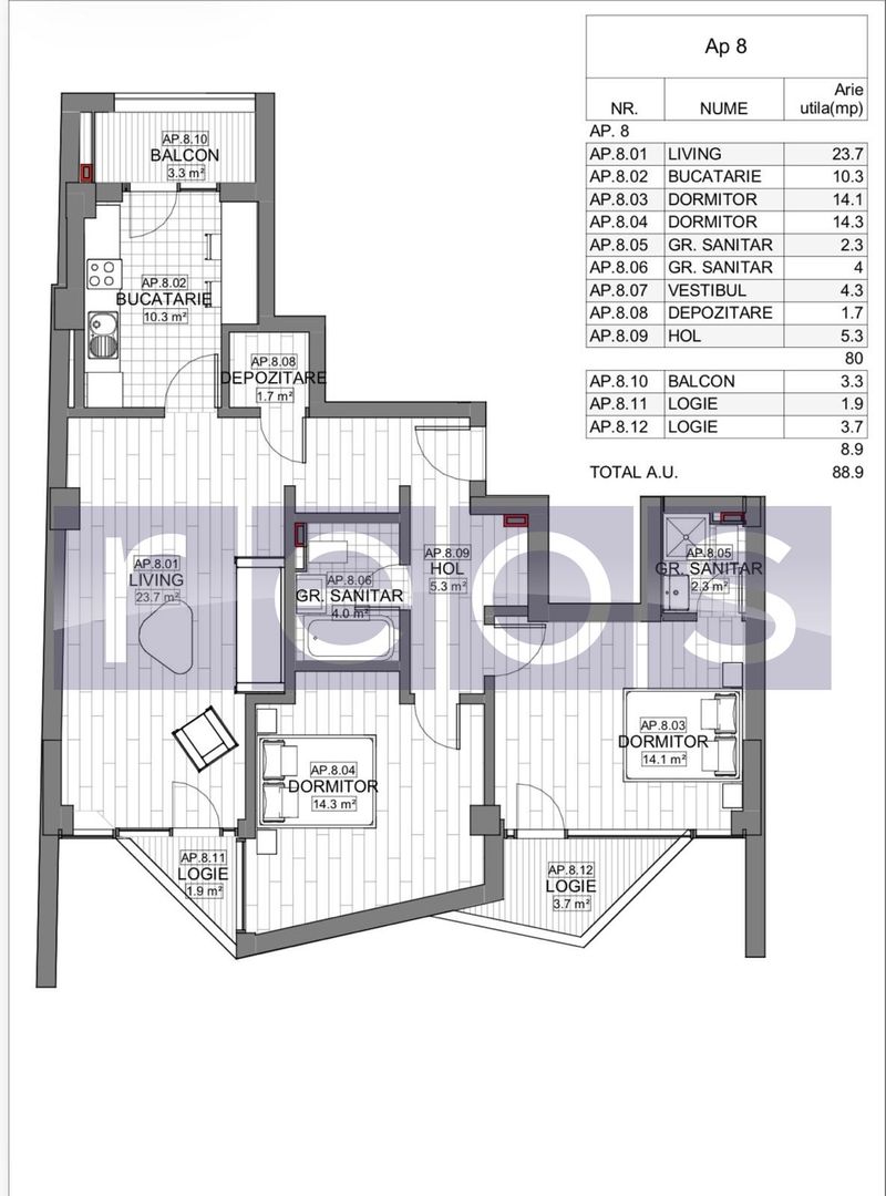VANZARE APARTAMENT 3 CAMERE | LIZEANU | BLOC NOU | PARCARE | TERASA - Schiță 23