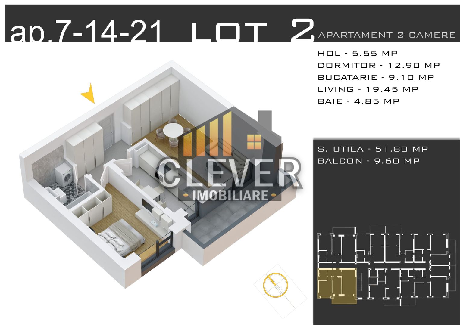 Apartament 2 camere, PARCARE GRATIS | Zona Th.Pallady, metrou N.Teclu - Schiță 9