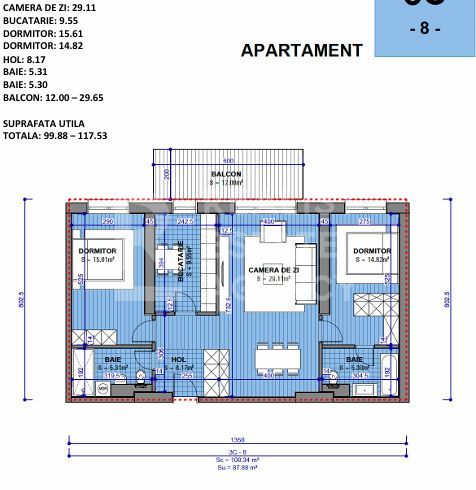 Apartament 3 camere spațios – Sky Light Residence, etaj 3 - Poză 7
