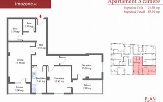 Ap. 3 Camere, 87 mp, decomandat, 2 balcoane, zona de case, Militari-Margelelor - Schiță 7