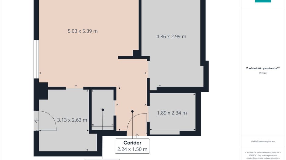 Apartament 2 camere, terasă mare, etaj 6 - Poză 6