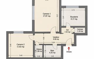 DE VANZARE APARTAMENT 2 CAMERE DECOMANDAT 55 MP GORJULUI METROU - Schiță 7