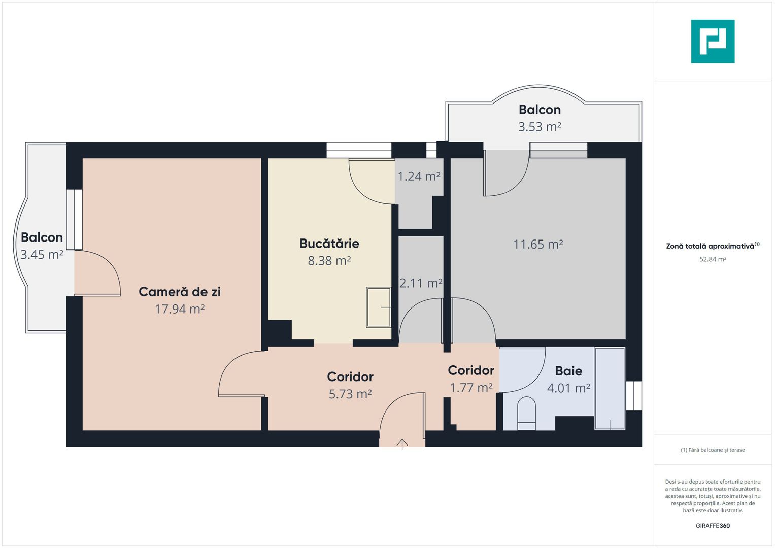 Apartament cu 2 camere Alfa - Schiță 3