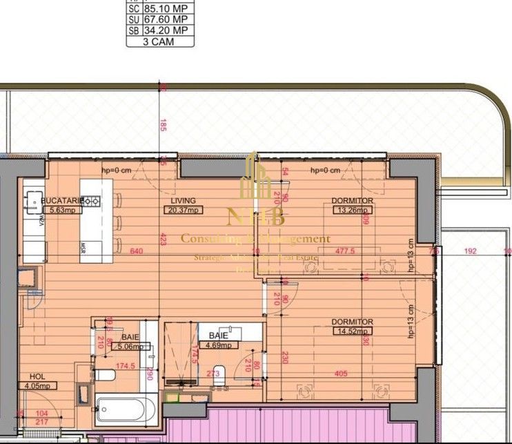 Apartament 3 Camere de Vânzare – One High District | Terasă 35 mp |- NOU - Poză 11