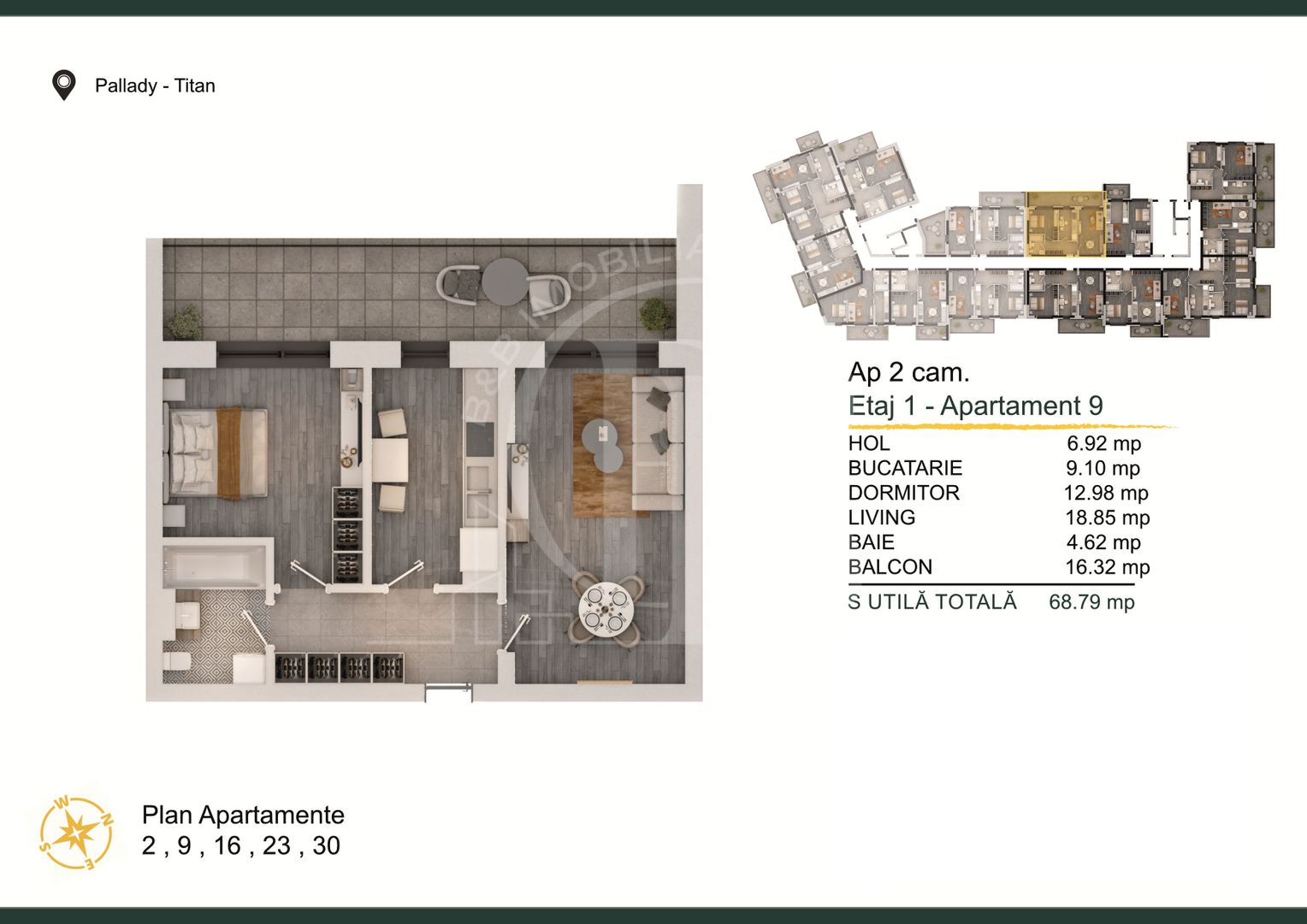 Apartament 2 camere Titan-Pallady cu Loc de Parcare Gratuit - Schiță 2