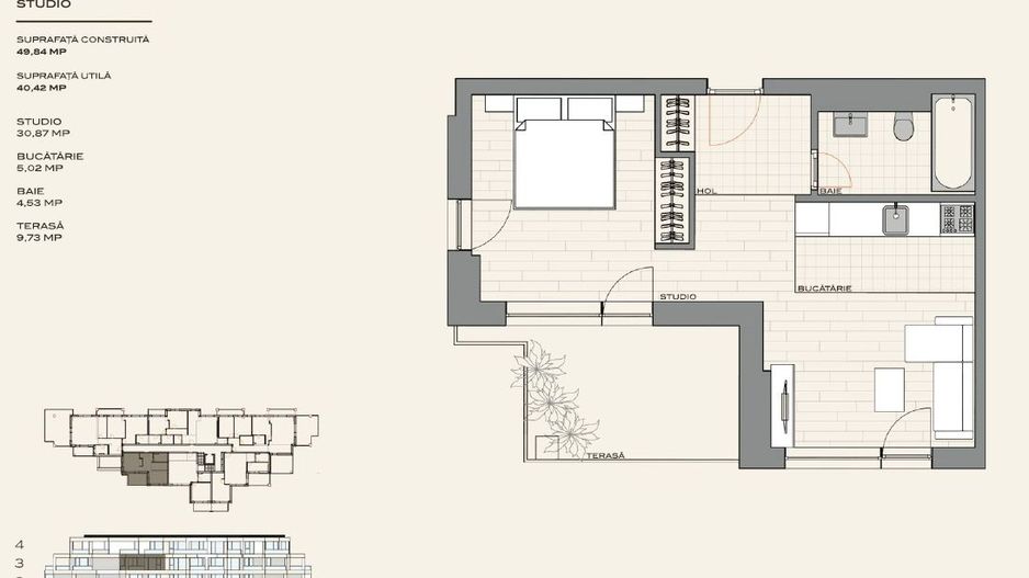 Studio dublu dormitor separat + terasa - Poză 1