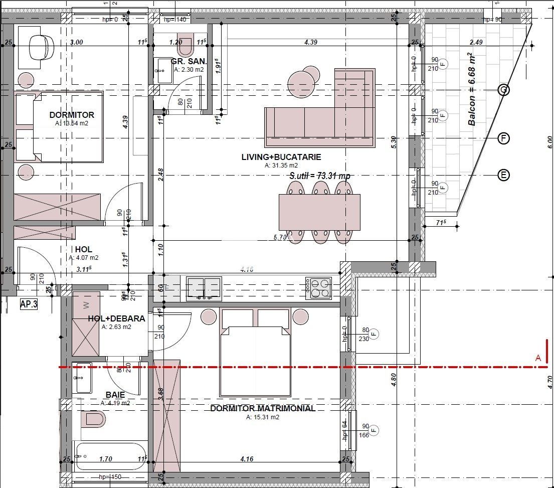 Apartament 3 camere /73 mp/finisaje premium/etaj 1/Cartierul Arhitectilor - Schiță 8