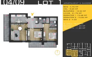 3 Camere - Metrou Teclu - Încălzire în Pardoseală - Finisaje la Alegere - Schiță 11