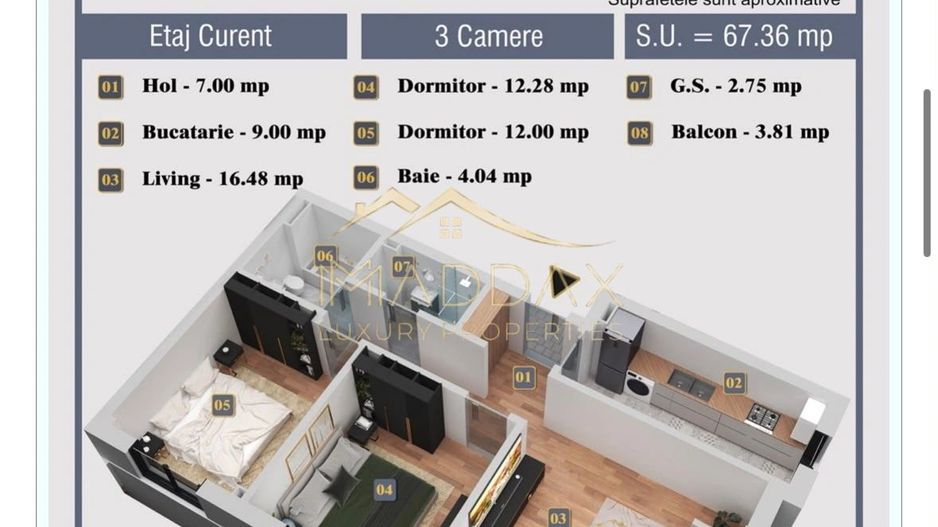 Apartament de vanzare* 3 camere /68 mp/ Chiajna/Loc de parcare inclus - Schiță 9