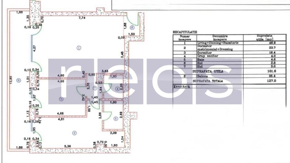 VANZARE APARTAMENT 101MP | 3 CAMERE | MOBILAT-UTILAT LUX | TERASA 26MP - Schiță 16